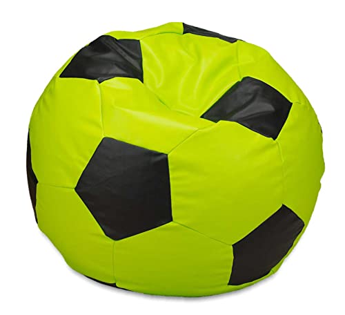 EGATO Sitzkissen Fußball 100cm Durchmesser Entspannender Sitzpouffe in Ballform mit EPS-Perlenfüllung Hellgrün-schwarz von EGATO