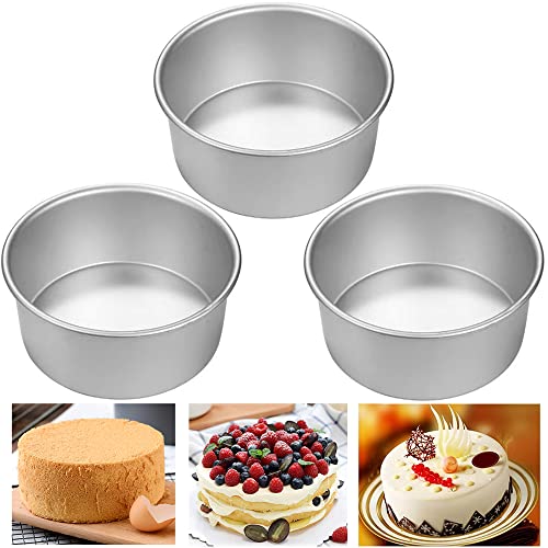 EGEN Aluminum Round Cake Tin Baking Pan Fixed Base, Non-Stick Wedding Christmas Birthday Cake Baking Tin Round Cake Pan Set (6Inch-3Pcs) von EGEN