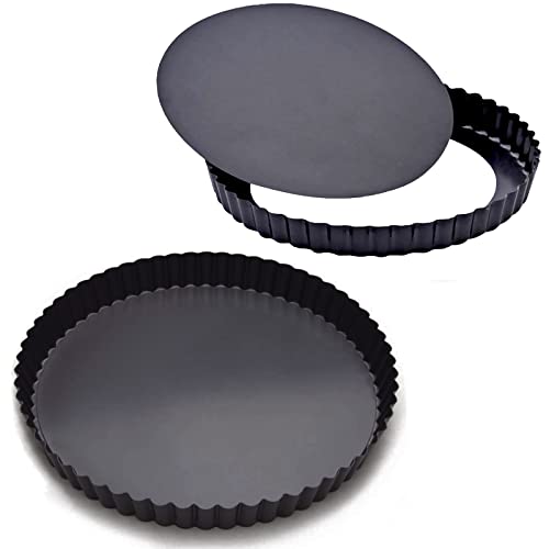 EGEN HMIN Quiche Tart Pan Tin, 26cm Removable Loose Base Bottom Carbon Steel Tart Pie Mould Set of 2 (26cm-2Pcs) von EGEN