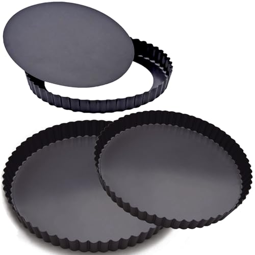 EGEN Quiche Tart Pan Tin, 24&22&20cm Removable Loose Base Bottom Carbon Steel Tart Pie Mould Set of 3 (24&22&20cm) von EGEN