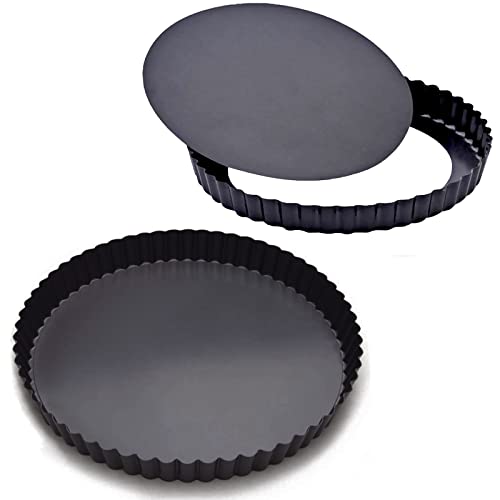EGEN Quiche Tart Pan Tin, 28cm and 26cm Removable Loose Base Bottom Carbon Steel Tart Pie Mould Set of 2 (28cm+26cm) von EGEN