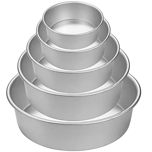 EGEN Runde Aluminium-Kuchenform mit festem Boden, antihaftbeschichtet, für Hochzeit, Weihnachten, Geburtstag, Kuchen, Backform, runde Kuchenform, Set (5/6/7/8/9 Zoll, 5 Stück) von EGEN