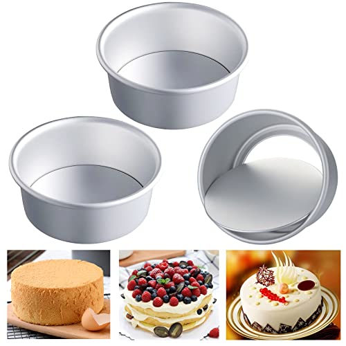 EGEN Runde Aluminium-Kuchenform mit losem Boden, antihaftbeschichtet, für Hochzeit, Weihnachten, Geburtstag, Kuchen, Backform mit abnehmbarem Boden, runde Kuchenform-Set (15,2 cm, 3 Stück) von EGEN