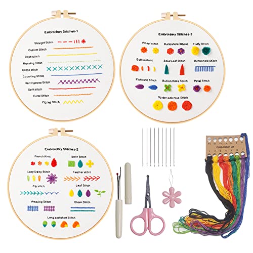 Huimai Stickset für Anfänger 3 Stück Sticken Lernen Stickerei Stich Praxis Kits, 30 Verschiedene Stiche für DIY Handmade Embroidery Starter und Erwachsene Huimai Stickset für Anfänger 3 Stück Sticken Lernen Stickerei Stich Praxis Kits, 30 Verschiedene Stiche für DIY Handmade Embroidery Starter und Erwachsene von Huimai