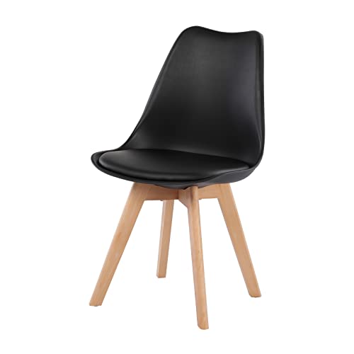 EGGREE 1 × Esszimmerstühle Skandinavisch mit Massivholz Buche Bein SGS Geprüfter, Gepolsterter-Stuhl Schlafzimmer Küchenstühle, Schwarz von EGGREE