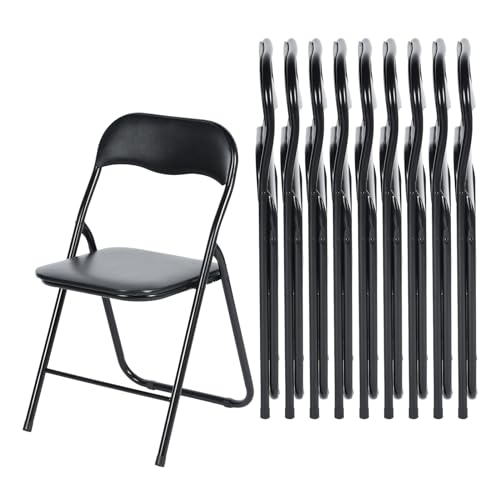 EGGREE 10er Set Klappstühle Metallrahmen mit PVC - Gepolstertem Sitz, Campingstuhl mit Einer Tragfähigkeit von 110KG, Faltbarer Ergonomischer Balkonstuhl für Büro Party Camping von EGGREE