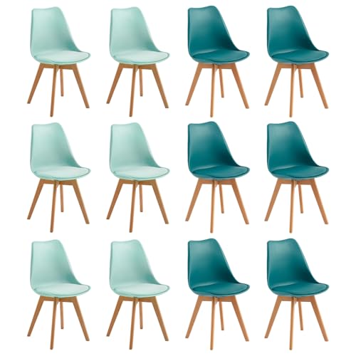 EGGREE 12er Set Esszimmerstühle mit Massivholz Buche Bein SGS Geprüfter Skandinavisch Design Gepolsterter Stuhl Küchenstuhl Holz,6 Gelb+6Orange von EGGREE