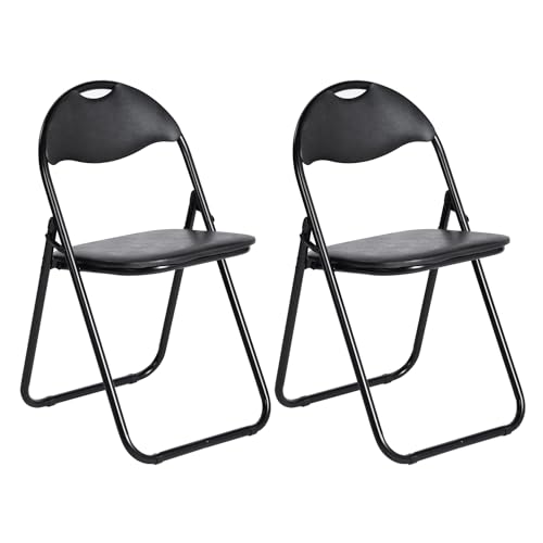 EGGREE 2er-Set Klappstuhl Schwarz Weicher PVC-Sitzmit Metallrahmen und Griffdesign, Tragbarer Campingstuhl mit 120 kg Tragfähigkei Ideal für Camping, Garten, Büro, Entspannung von EGGREE
