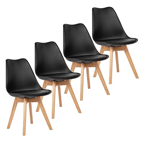 EGGREE Esszimmerstühle 4er Set mit Eichenbeinen Holz SGS geprüft, stühle Skandinavisch Design modern Gepolsterter Küchenstühle esszimmer Stuhl Holz Schwarz von EGGREE