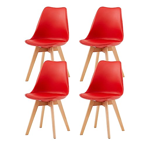 EGGREE 4er Set Esszimmerstühle mit Massivholz Buche Bein SGS Geprüfter, Skandinavisch Design Gepolsterter aus PU-Leder Küchenstuhl Essstühle, Rot… von EGGREE