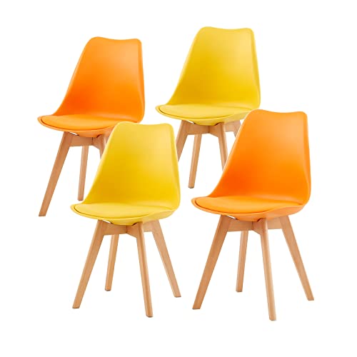 EGGREE 4er Set Esszimmerstühle mit Massivholz Buche Bein SGS Geprüfter Skandinavisch Design Gepolsterter Stuhl Küchenstuhl Holz, 2 Gelb + 2 Orange von EGGREE