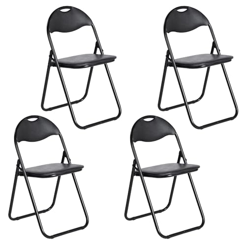 EGGREE 4er-Set Klappstuhl Schwarz Weicher PVC-Sitzmit Metallrahmen und Griffdesign, Tragbarer Campingstuhl mit 120 kg Tragfähigkei Ideal für Camping, Garten, Büro, Entspannung von EGGREE