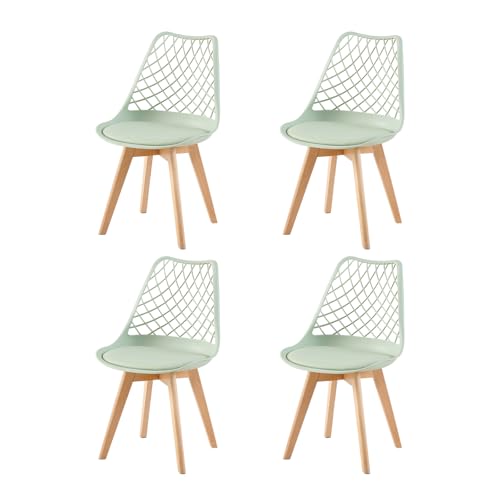 EGGREE 4er-Set Skandinavische AusgehöHlte Esszimmerstühle SGS GeprüFt, Set of 4 Gepolsterte HerausgehöHlt KüChenstüHle Retro BüRostüHle, Beine Aus Massiver Buche - Eiscreme Grün von EGGREE