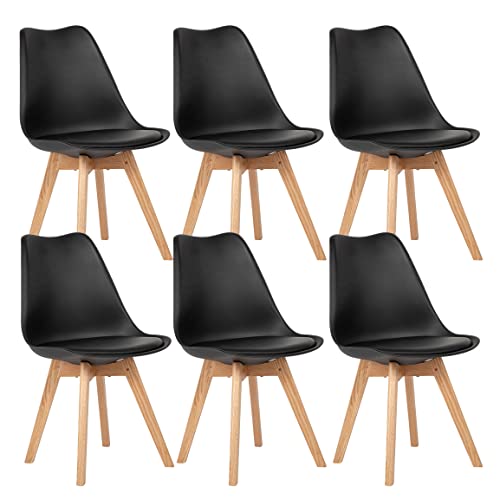 EGGREE Esszimmerstühle 6er Set mit Eichenbeinen Holz SGS geprüft, stühle Skandinavisch Design modern Gepolsterter Küchenstühle esszimmer Stuhl Holz Schwarz von EGGREE