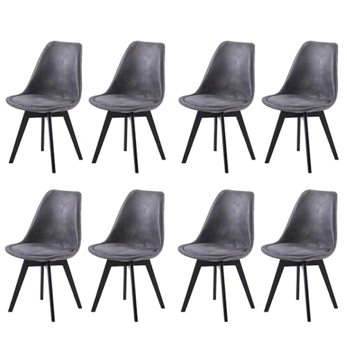EGGREE 8er Set Esszimmerstühle Skandinavisch Design SGS Geprüfter, Polsterstuhl aus Wildleder Rückenlehne, Küchenstuhl Essstühle mit Schwarz Massivholz Buche Bein, Dunkelgrau von EGGREE