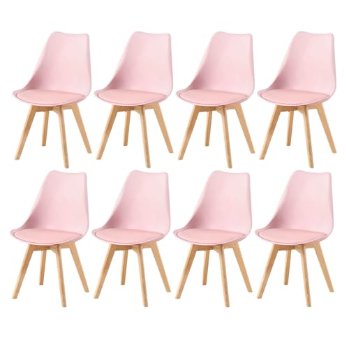EGGREE 8er Set Esszimmerstühle mit Massivholz Buche Bein SGS Geprüfter, Skandinavisch Design Gepolsterter aus PU-Leder Küchenstuhl Essstühle, Molandi Rosa von EGGREE