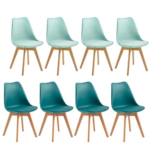 EGGREE 8er Set Esszimmerstühle mit Massivholz Buche Bein SGS Geprüfter Skandinavisch Design Gepolsterter Stuhl Küchenstuhl Holz,4 Gelb + 4 Orange von EGGREE
