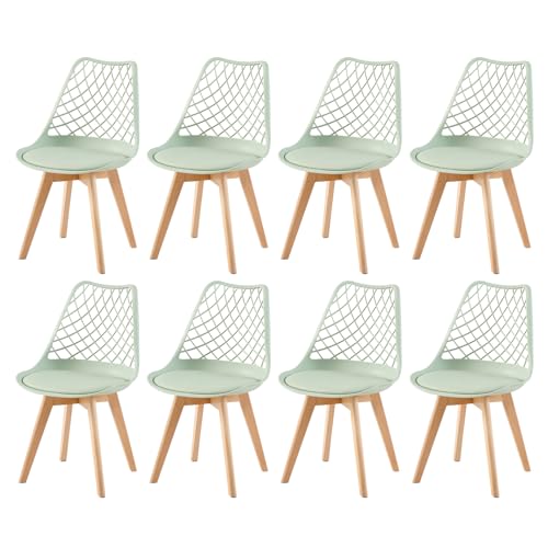 EGGREE 8er-Set Skandinavische AusgehöHlte Esszimmerstühle SGS GeprüFt, Set of 8 Gepolsterte HerausgehöHlt KüChenstüHle Retro BüRostüHle, Beine Aus Massiver Buche - Eiscreme Grün von EGGREE