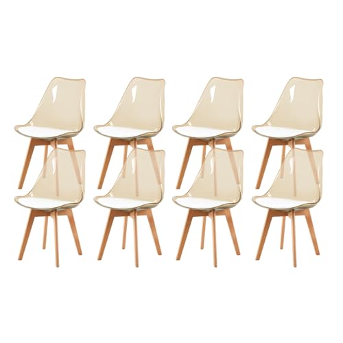 EGGREE 8er-Set Skandinavische SGS-geprüfte Esszimmerstühle, 8 Braune Transparente Küchenstühle mit Massiven Buchenbeinen und Weißem PU-Leder Sitzkissen von EGGREE
