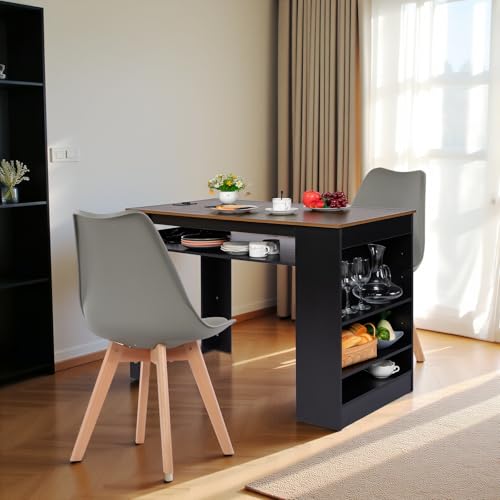 EGGREE Esstisch mit 2 Stühlen Essgruppe, Bartisch Set, Schreibtisch mit AC-Steckdosen und USB-Anschlüssen, 111cm Küchentisch mit 4 Ablagen für Wohnzimmer, Küche(Braun Walnusstisch+2 Grau Stühle) EGGREE Esstisch mit 2 Stühlen Essgruppe, Bartisch Set, Schreibtisch mit AC-Steckdosen und USB-Anschlüssen, 111cm Küchentisch mit 4 Ablagen für Wohnzimmer, Küche(Braun Walnusstisch+2 Grau Stühle) von EGGREE
