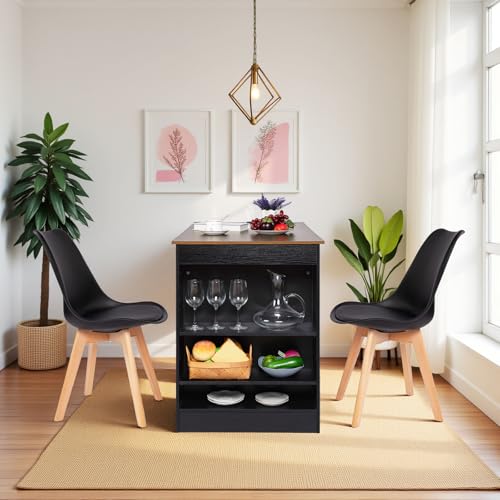 EGGREE Esstisch mit 2 Stühlen Essgruppe, Bartisch Set, Schreibtisch mit AC-Steckdosen und USB-Anschlüssen, 111cm Küchentisch mit 4 Ablagen für Wohnzimmer, Küche(Braun Walnusstisch+2 Schwarz Stühle) EGGREE Esstisch mit 2 Stühlen Essgruppe, Bartisch Set, Schreibtisch mit AC-Steckdosen und USB-Anschlüssen, 111cm Küchentisch mit 4 Ablagen für Wohnzimmer, Küche(Braun Walnusstisch+2 Schwarz Stühle) von EGGREE