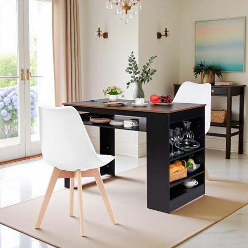 EGGREE Esstisch mit 2 Stühlen Essgruppe, Bartisch Set, Schreibtisch mit AC-Steckdosen und USB-Anschlüssen, 111cm Küchentisch mit 4 Ablagen für Wohnzimmer, Küche(Braun Walnusstisch+2 Weiß Stühle) EGGREE Esstisch mit 2 Stühlen Essgruppe, Bartisch Set, Schreibtisch mit AC-Steckdosen und USB-Anschlüssen, 111cm Küchentisch mit 4 Ablagen für Wohnzimmer, Küche(Braun Walnusstisch+2 Weiß Stühle) von EGGREE