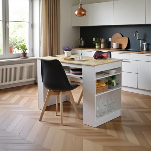 EGGREE Esstisch mit 2 Stühlen Essgruppe, Bartisch Set, Schreibtisch mit AC-Steckdosen und USB-Anschlüssen, 111cm Küchentisch mit 4 Ablagen für Wohnzimmer, Küche(Weiß Eichentisch+2 Schwarz Stühle) EGGREE Esstisch mit 2 Stühlen Essgruppe, Bartisch Set, Schreibtisch mit AC-Steckdosen und USB-Anschlüssen, 111cm Küchentisch mit 4 Ablagen für Wohnzimmer, Küche(Weiß Eichentisch+2 Schwarz Stühle) von EGGREE
