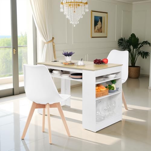 EGGREE Esstisch mit 2 Stühlen Essgruppe, Bartisch Set, Schreibtisch mit AC-Steckdosen und USB-Anschlüssen, 111cm Küchentisch mit 4 Ablagen für Wohnzimmer, Küche(Weiß Eichentisch+2 Weiß Stühle) EGGREE Esstisch mit 2 Stühlen Essgruppe, Bartisch Set, Schreibtisch mit AC-Steckdosen und USB-Anschlüssen, 111cm Küchentisch mit 4 Ablagen für Wohnzimmer, Küche(Weiß Eichentisch+2 Weiß Stühle) von EGGREE