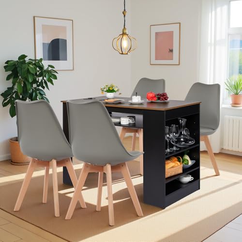 EGGREE Esstisch mit 4 Stühlen Essgruppe, Bartisch Set, Schreibtisch mit AC-Steckdosen und USB-Anschlüssen, 111cm Küchentisch mit 4 Ablagen für Wohnzimmer, Küche(Braun Walnusstisch+4 Grau Stühle) EGGREE Esstisch mit 4 Stühlen Essgruppe, Bartisch Set, Schreibtisch mit AC-Steckdosen und USB-Anschlüssen, 111cm Küchentisch mit 4 Ablagen für Wohnzimmer, Küche(Braun Walnusstisch+4 Grau Stühle) von EGGREE