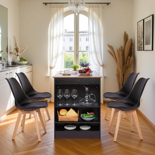 EGGREE Esstisch mit 4 Stühlen Essgruppe, Bartisch Set, Schreibtisch mit AC-Steckdosen und USB-Anschlüssen, 111cm Küchentisch mit 4 Ablagen für Wohnzimmer, Küche(Braun Walnusstisch+4 Schwarz Stühle) EGGREE Esstisch mit 4 Stühlen Essgruppe, Bartisch Set, Schreibtisch mit AC-Steckdosen und USB-Anschlüssen, 111cm Küchentisch mit 4 Ablagen für Wohnzimmer, Küche(Braun Walnusstisch+4 Schwarz Stühle) von EGGREE