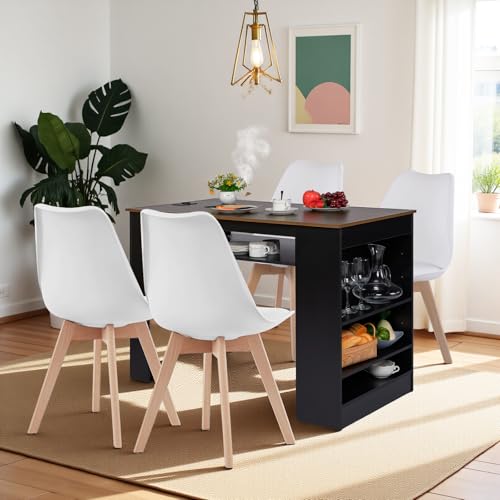 EGGREE Esstisch mit 4 Stühlen Essgruppe, Bartisch Set, Schreibtisch mit AC-Steckdosen und USB-Anschlüssen, 111cm Küchentisch mit 4 Ablagen für Wohnzimmer, Küche(Braun Walnusstisch+4 Weiß Stühle) EGGREE Esstisch mit 4 Stühlen Essgruppe, Bartisch Set, Schreibtisch mit AC-Steckdosen und USB-Anschlüssen, 111cm Küchentisch mit 4 Ablagen für Wohnzimmer, Küche(Braun Walnusstisch+4 Weiß Stühle) von EGGREE