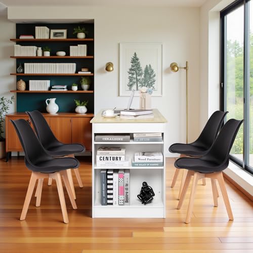 EGGREE Esstisch mit 4 Stühlen Essgruppe, Bartisch Set, Schreibtisch mit AC-Steckdosen und USB-Anschlüssen, 111cm Küchentisch mit 4 Ablagen für Wohnzimmer, Küche(Weiß Eichentisch+4 Schwarz Stühle) EGGREE Esstisch mit 4 Stühlen Essgruppe, Bartisch Set, Schreibtisch mit AC-Steckdosen und USB-Anschlüssen, 111cm Küchentisch mit 4 Ablagen für Wohnzimmer, Küche(Weiß Eichentisch+4 Schwarz Stühle) von EGGREE