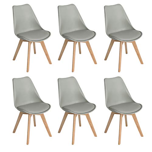 EGGREE Esszimmerstühle, skandinavisches Design, 6 Stühle, für Küche, modern, gepolstert, Bürostuhl, Beine aus massivem Buchenholz, grau von EGGREE