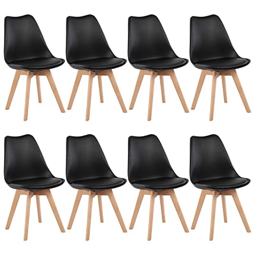 EGGREE Esszimmerstühle 8er Set mit Eichenbeinen Holz SGS geprüft, stühle Skandinavisch Design modern Gepolsterter Küchenstühle esszimmer Stuhl Holz Schwarz von EGGREE