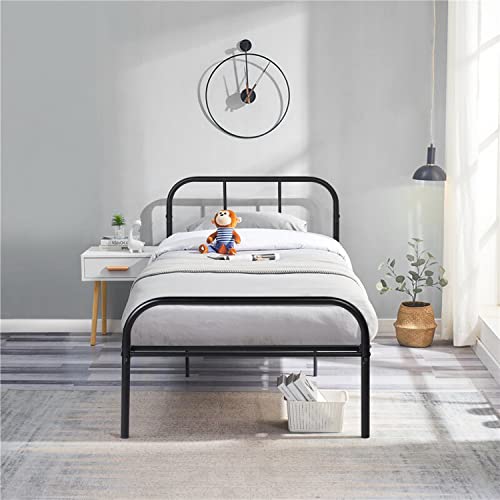 EGGREE Gästebett Einzelbett Metallbett Rahmen Bett Tagesbett Jugendbett Kinderbett Bettgestell mit Lattenrost für Kinderzimmer Gästezimmer Schlafzimmer Schlafsaal Schwarz 90x190cm von EGGREE