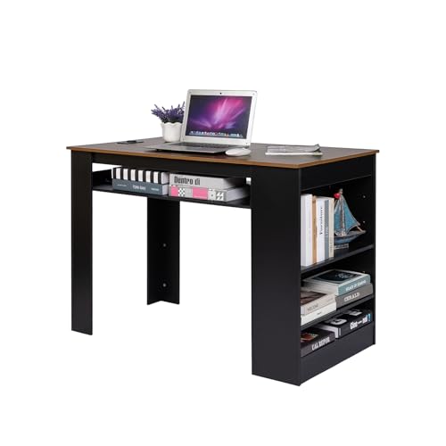 EGGREE Moderner Computertisch mit USB-Ladeanschlüssen und Verstellbarer Seitenablage, 110x60x78cm, 50kg Tragfähigkeit - Ideal für Home Office und Jugendzimmer-Walnuss und Schwarz von EGGREE