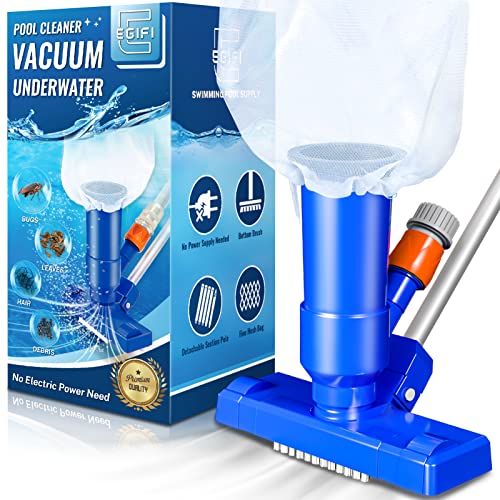 Poolsauger für Aufstellpool mit Nylon-Mesh-Netz, Jet Unterwasserreiniger & 3 Scheuerbürsten, Tragbarer Poolsauger für Schwimmbad Spa Brunnen Teich Whirlpool, Dunkelblau von EGIFI