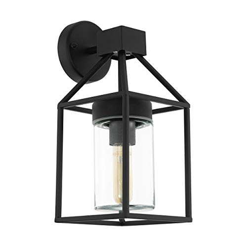 EGLO Außen-Wandlampe Trecate, 1 flammige Außenleuchte, Wandleuchte aus verzinktem Stahl, Farbe: Schwarz, Glas: klar, Fassung: E27, IP44 von EGLO