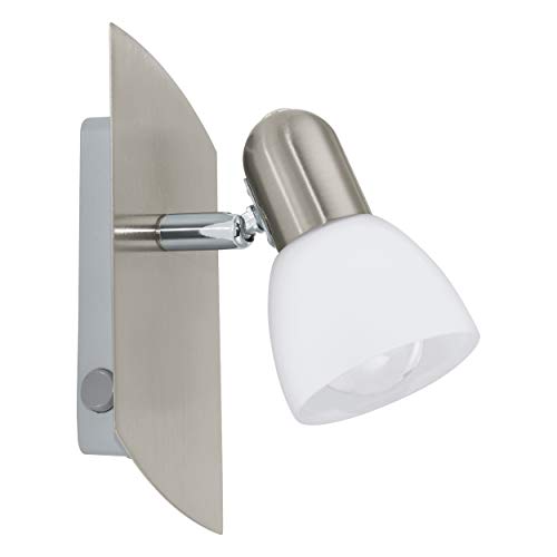 EGLO Wandlampe Enea, Wandleuchte, Wandstrahler aus Metall in Nickel-Matt, satiniertes Glas in Weiß, Wohnzimmerlampe, Lampe mit Schalter, Spot mit E14 Fassung von EGLO