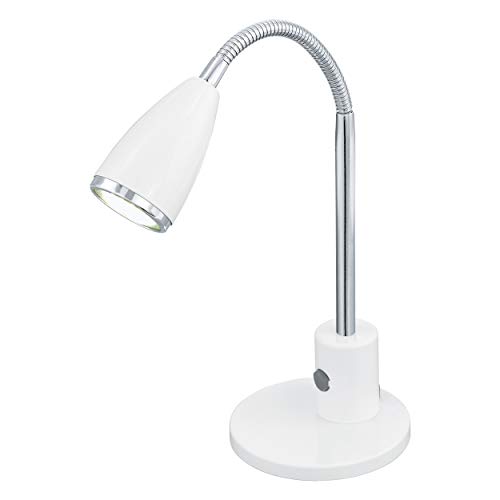 EGLO Tischlampe Fox, 1 flammige Tischleuchte Modern, Klassisch, Schreibtischlampe aus Stahl, Bürolampe in Weiß, Chrom, GU10 Fassung von EGLO