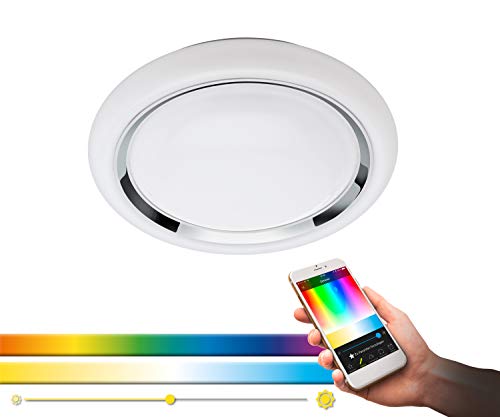 EGLO connect LED Deckenleuchte Capasso-C, Smart Home Deckenlampe, Wandlampe mit Chromring, Material: Stahl, Kunststoff, Farbe: Weiß, chrom Ø: 34 cm, dimmbar, Weißtöne und Farben einstellbar von EGLO