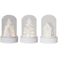 EGLO LED Weihnachtsdeko, 3er-Set Deko-Glasglocken, Winterlandschaft batteriebetrieben mit Licht, Tischdeko Weihnachten aus weißem Holz und Glas, von EGLO CHRISTMAS