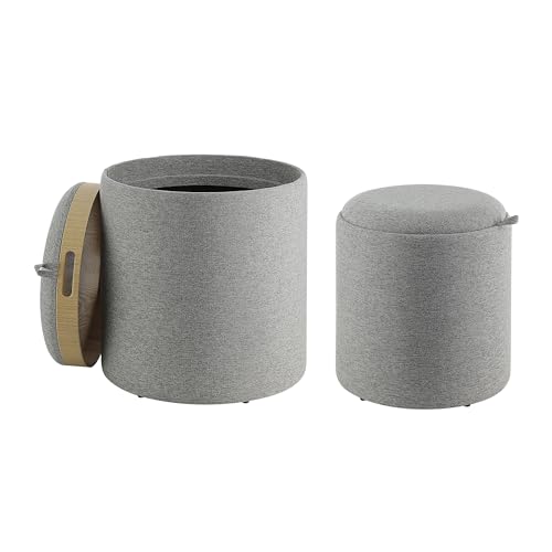EGLO LIVING 2er Set Hocker mit Stauraum Mashike, Sitzhocker mit Ablage, runde Couch Beistellhocker, Pouf aus Textil in Grau und Holz-Funier in Eiche, Ø 39 cm EGLO LIVING 2er Set Hocker mit Stauraum Mashike, Sitzhocker mit Ablage, runde Couch Beistellhocker, Pouf aus Textil in Grau und Holz-Funier in Eiche, Ø 39 cm von EGLO LIVING