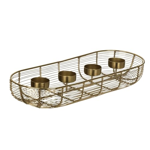 EGLO LIVING Adventskranz Hagony, Kerzenhalter Gestell für 4 Kerzen, Advent Kerzenständer für Teelichte, Tischdeko Weihnachten aus Metall in Gold, 40,5 x 14 cm von EGLO LIVING