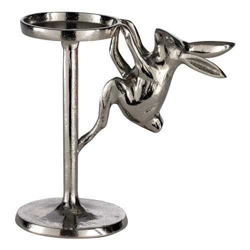 EGLO LIVING Deko Kerzenhalter Ostern Lonkintsy, Kerzenständer für Stumpenherzen, Osterdeko Kerzen Ständer mit Osterhase, Frühlingsdeko aus Aluminium in Silber, 19 cm von EGLO LIVING