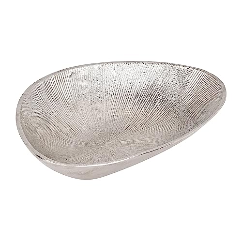 EGLO LIVING Dekoschale Forleyet, elegante Schale zum Dekorieren, Dekoteller handmade mit feinen Rillen, Metallteller aus Aluminium in Nickel-Optik, 24,5 x 17,5 cm von EGLO LIVING