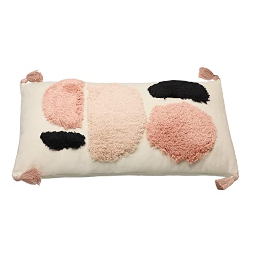 EGLO LIVING Kissen Chevery, Couch Zierkissen minimalistisch mit 4 Quasten, Dekokissen aus Baumwolle und Polyester in Creme, Rosa und Schwarz, Kissenbezug mit Inlett, Sofakissen 45x45 cm von EGLO LIVING