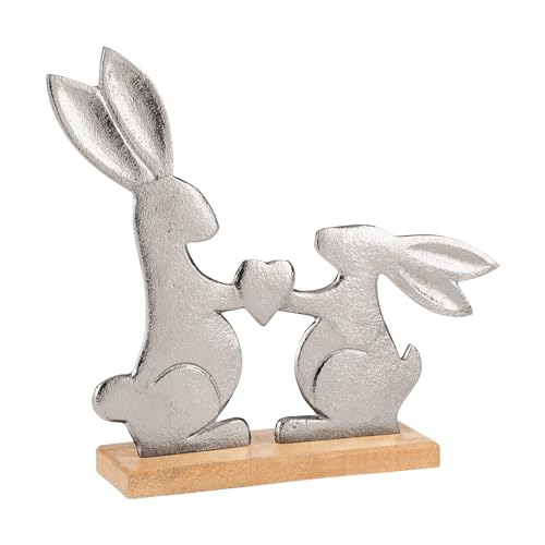 EGLO LIVING Osterdeko Hase Amoatsy, Deko Figur Ostern Frühling, Frühlingsdeko mit Osterhasen, rustikale Tischdeko, Osterfigur aus Holz und Aluminium in Silber, 31,5 x 28,5 cm von EGLO LIVING