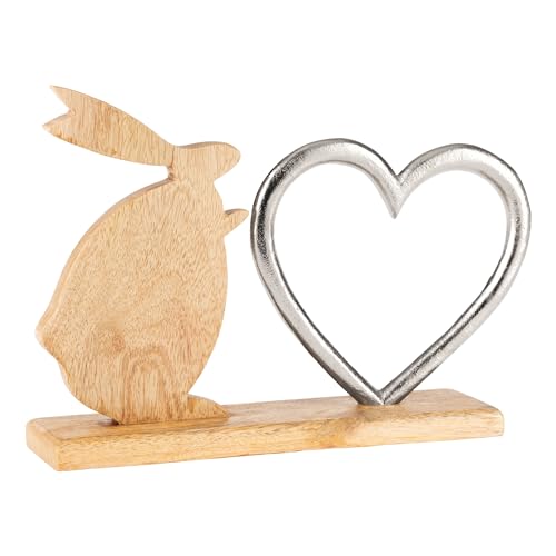 EGLO LIVING Osterdeko Hase mit Herz Amoatsy, Deko Figur Ostern Frühling, Frühlingsdeko mit Osterhasen, rustikale Tischdeko, Osterfigur aus Holz und Aluminium in Silber, 30,5 x 21,5 cm von EGLO LIVING