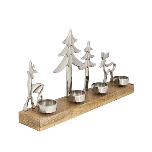 EGLO LIVING Teelichthalter mit Deko Rentieren Baliguian, Weihnachtsdeko Fensterbank Wohnzimmer, Tischdeko Weihnachten Hirsch Weihnachtsbaum, Holz und Metall in Silber, 38 x 20 cm von EGLO LIVING